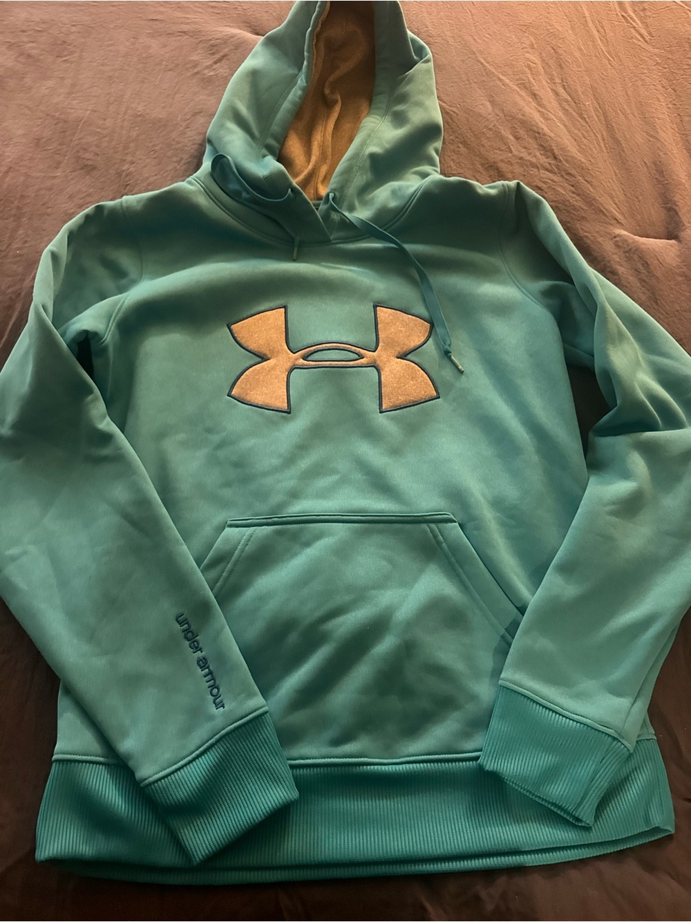 Under Armour Teal and Gray Pullover Hoodie with Gold Logo Accent